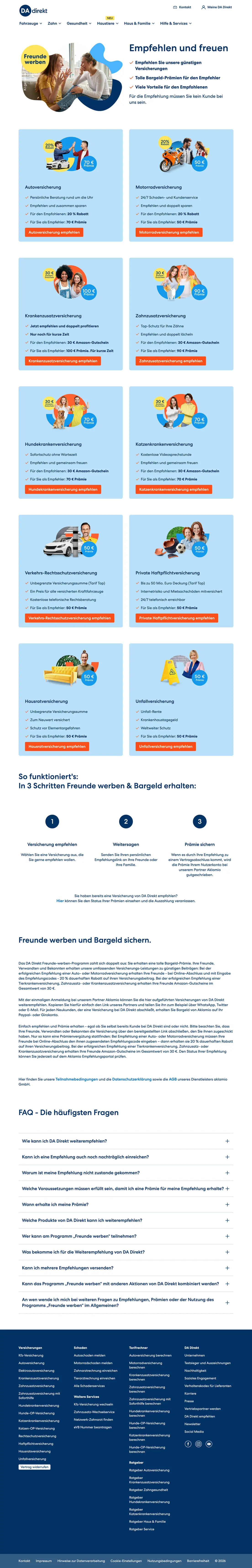 Die Freunde-werben-Seite von DA Direkt, betrieben mit Aklamio