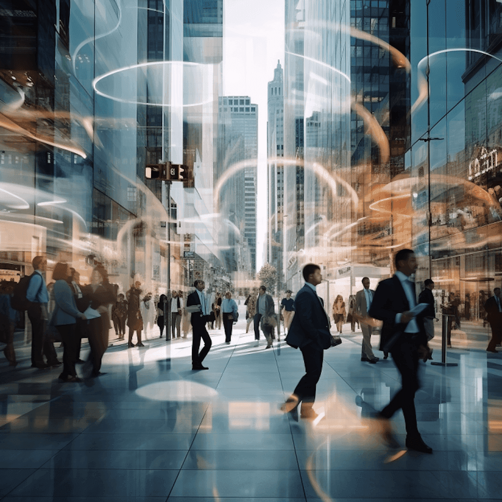 Business street with people