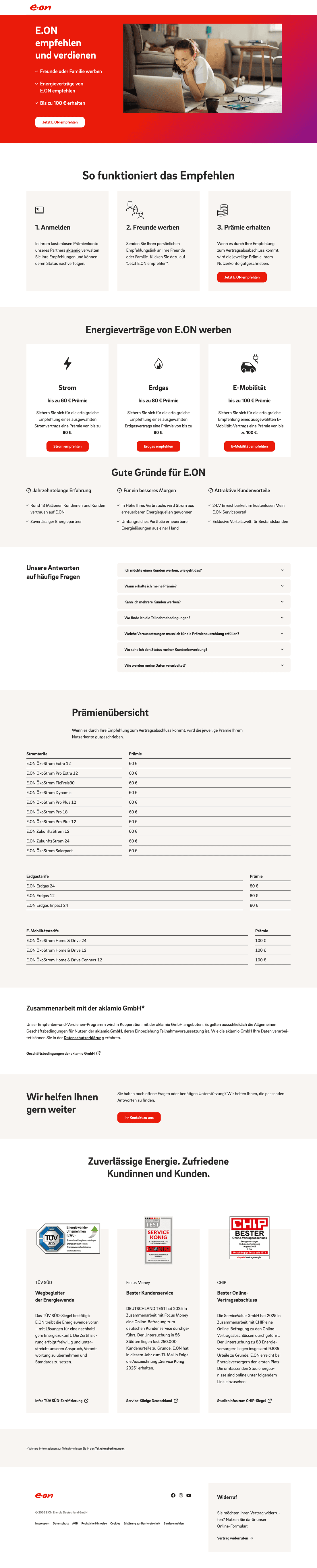 E.ON's referral portal, powered by Aklamio