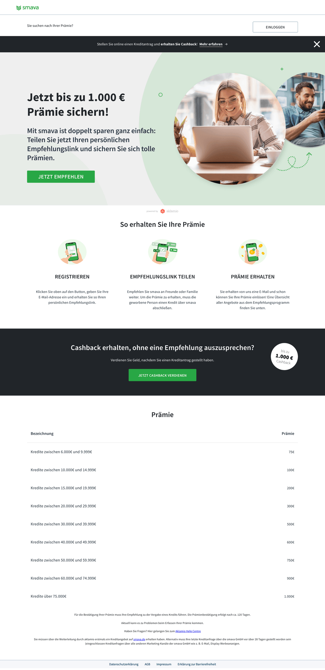 smava's refer-a-friend page, powered by Aklamio