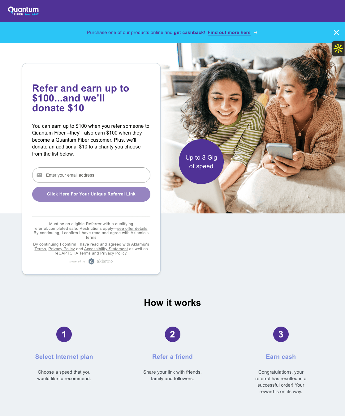 Quantum Fiber refer-a-friend page