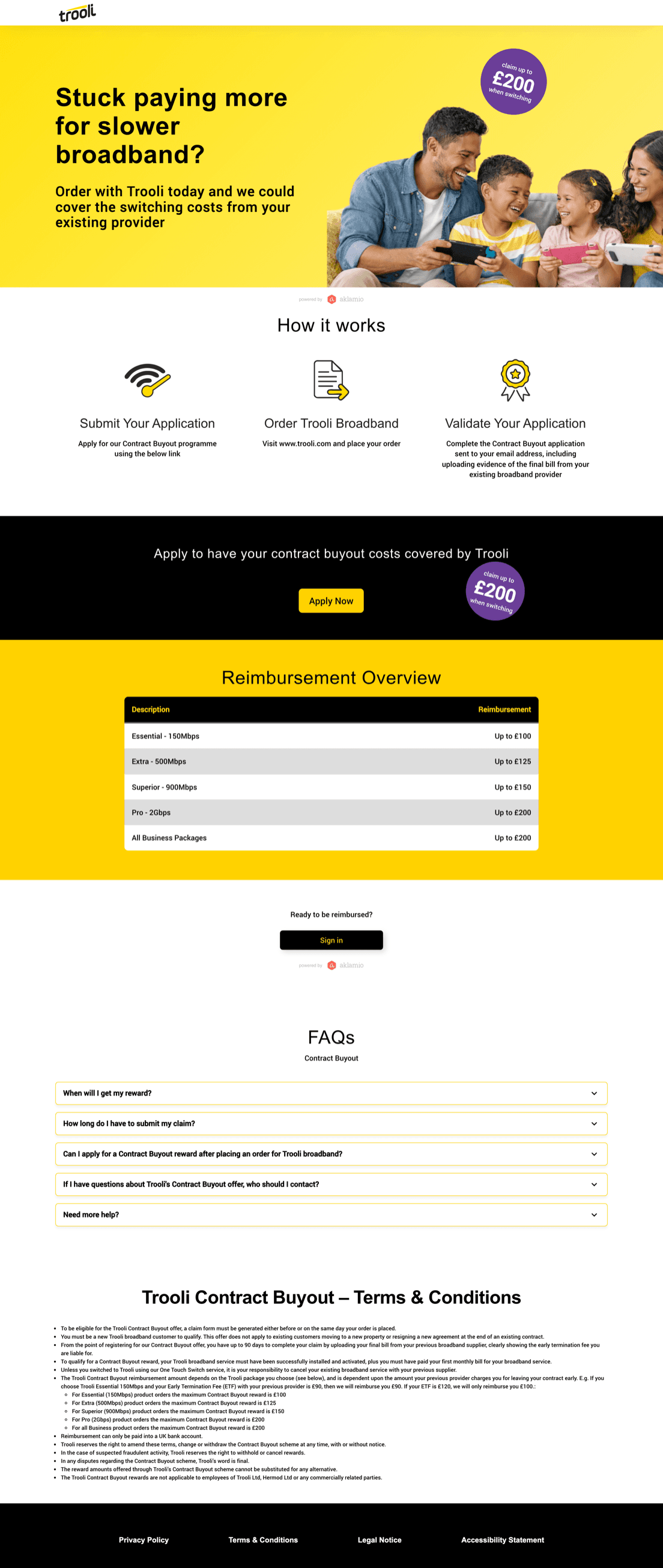 Trooli's contract buyout page, powered by Aklamio