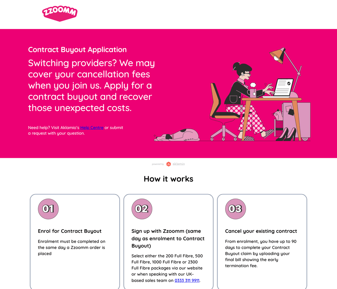 Zzoomm's contract buyout page, powered by Aklamio
